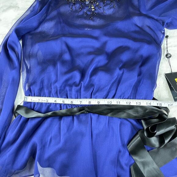 š„NWT ($120) Adrianna Papell Beaded Bishop Sleeve Sheer Chiffon Feminine Blouse - Picture 13 of 16